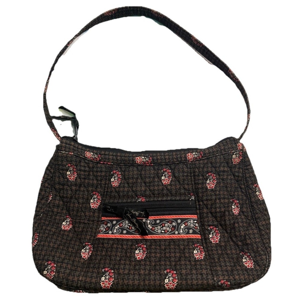 Vera Bradley Handbag Brown Black Houndstooth Paisley Quilted Shoulder Bag USA